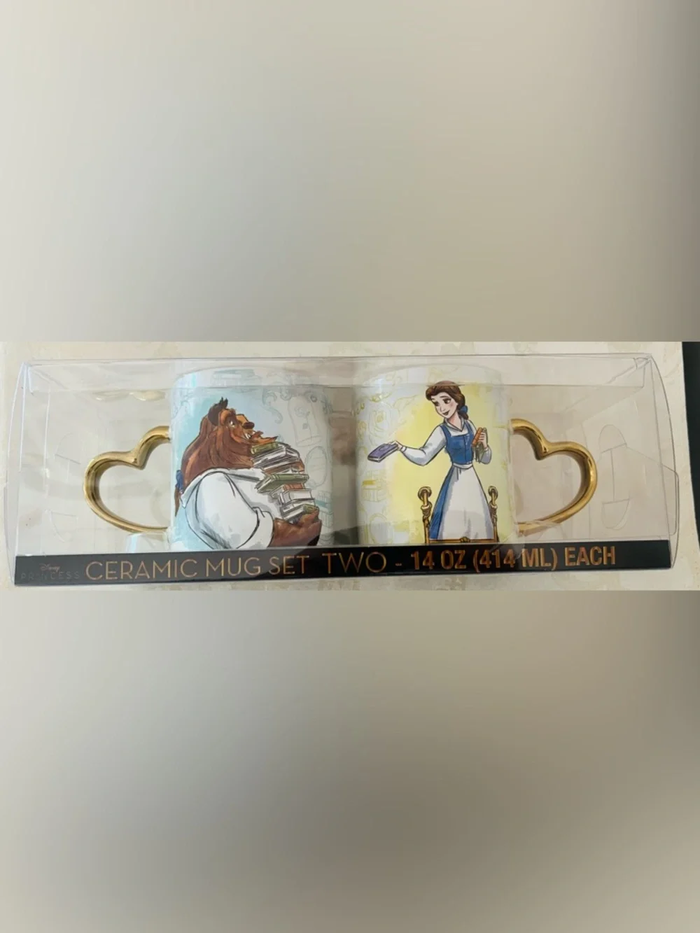 Disney Beauty and the Beast Heart Handle 14oz. Mug Set, NEW IN BOX